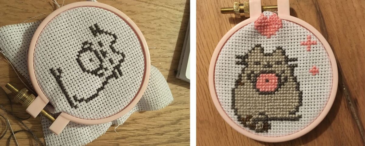 Pusheen gestickt mit Kreuzstich